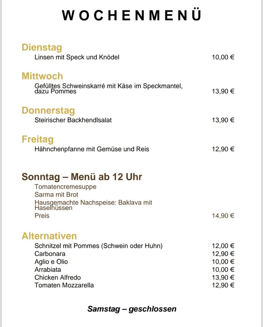 Wochenmenü Kantine